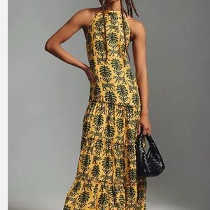 FARM Rio Yellow Black Halter Maxi Sundress (purchased from Anthropologie)